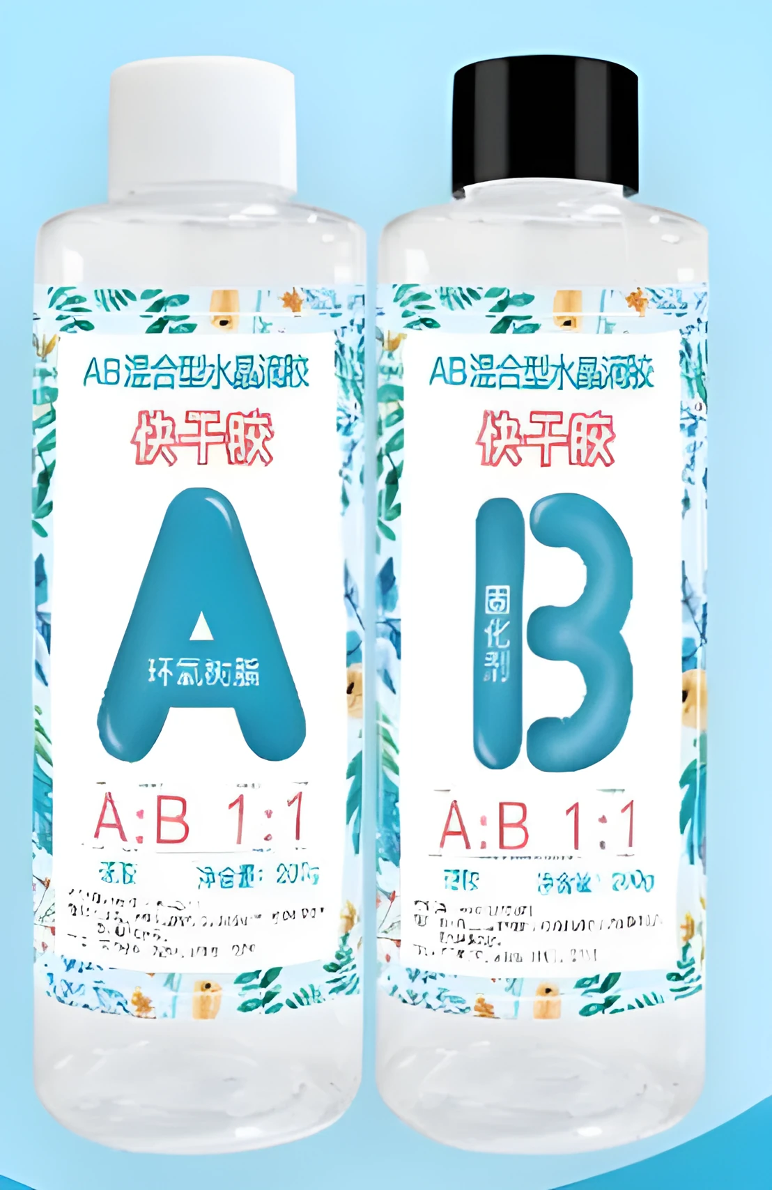 Quick curing AB epoxy resin bottles for DIY jewellery and craft projects