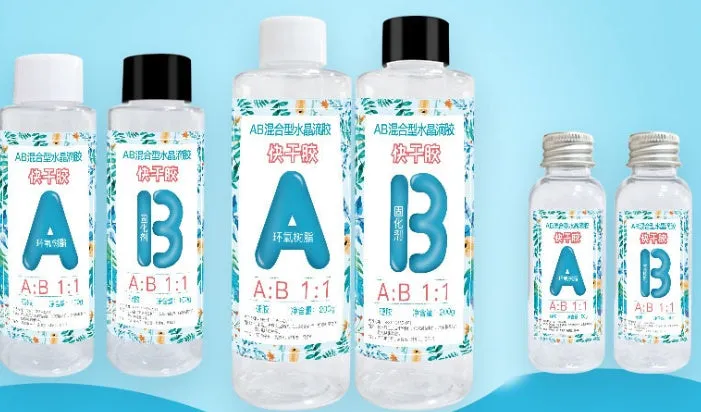 Quick curing AB epoxy resin bottles for DIY jewellery and craft projects