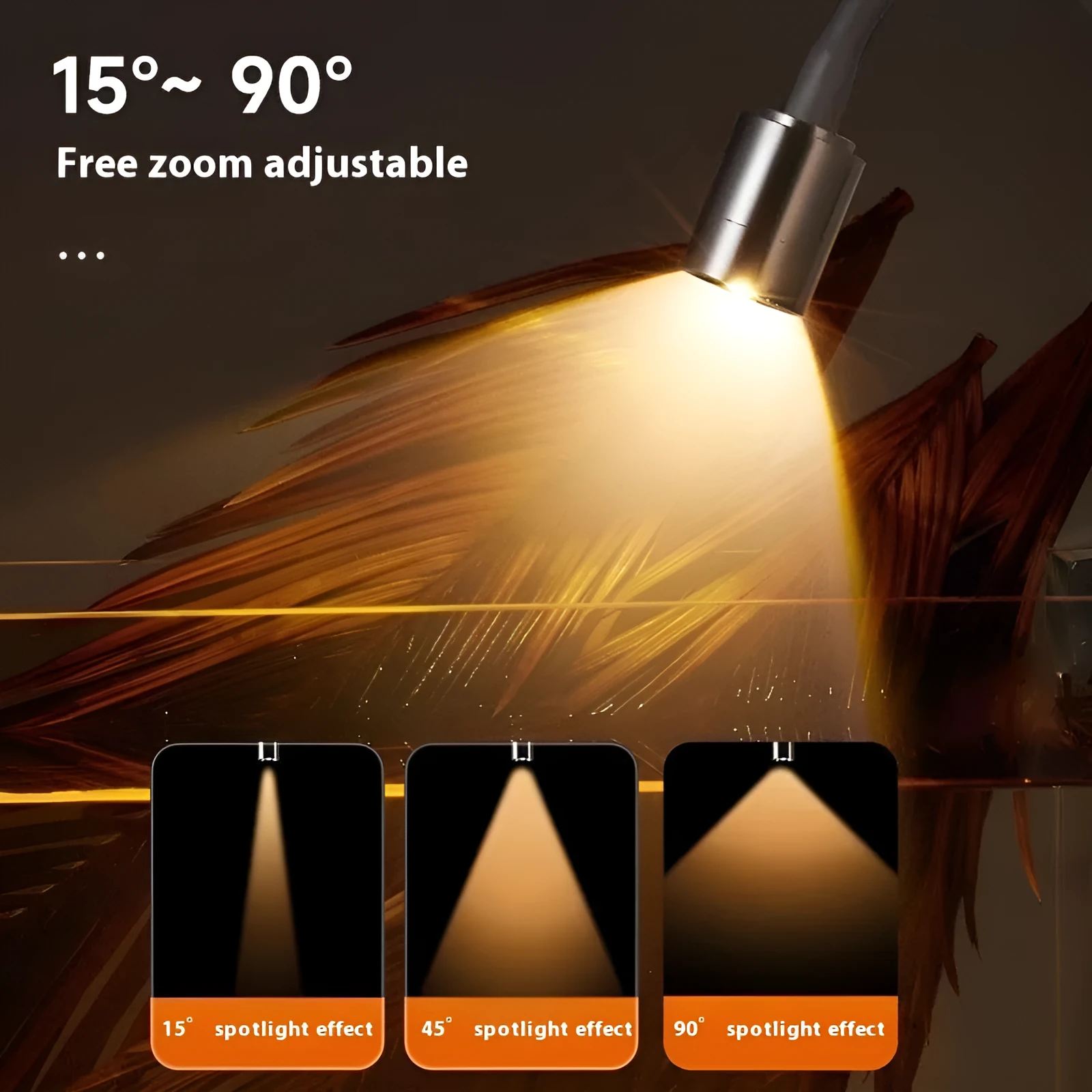 Mini LED aquarium light with clip and base mounting options for 15-40cm fish tanks.