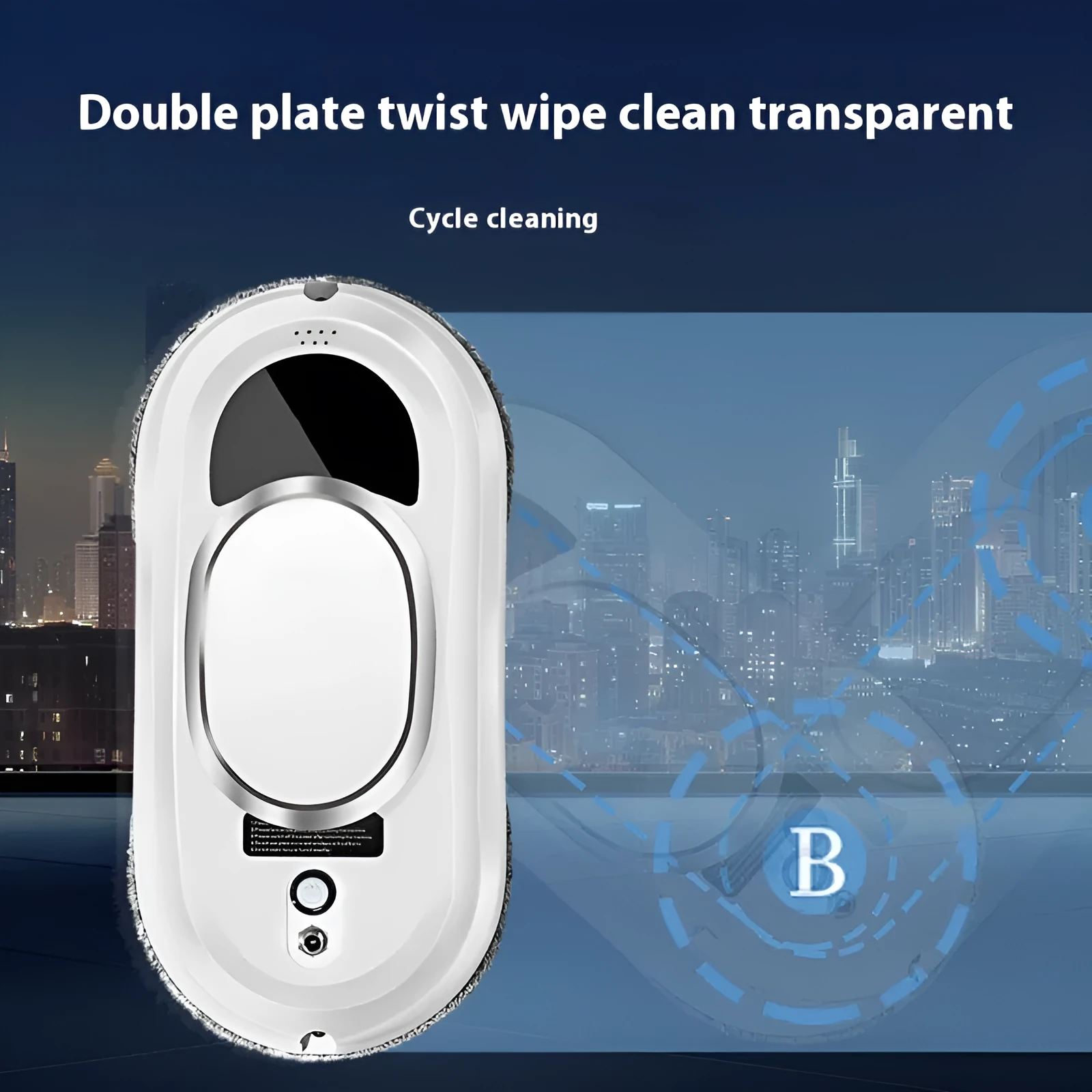 White automatic high-altitude cleaning machine with remote control on a windowsill.