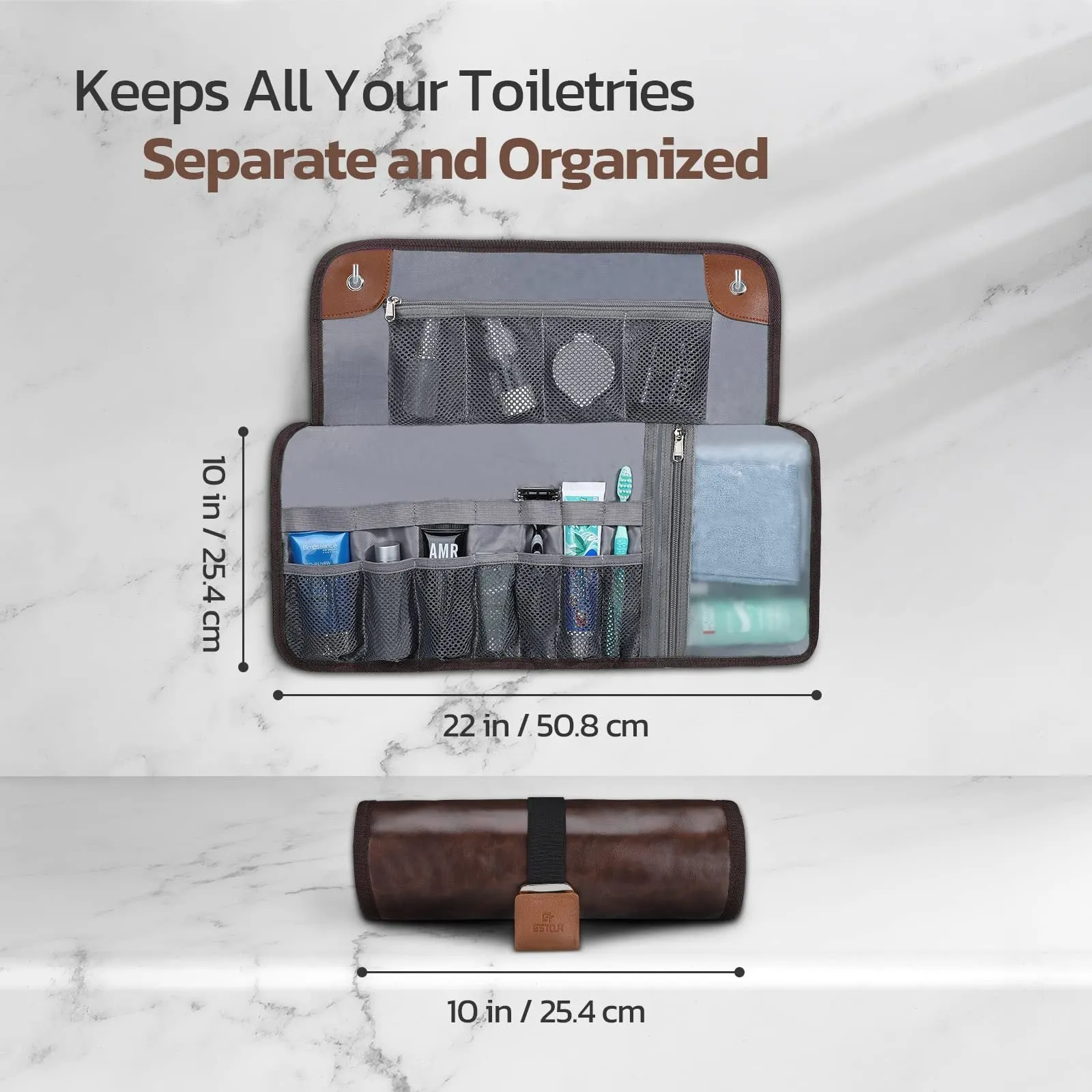 Men's black portable reel wash travel bag with a simple modern design.