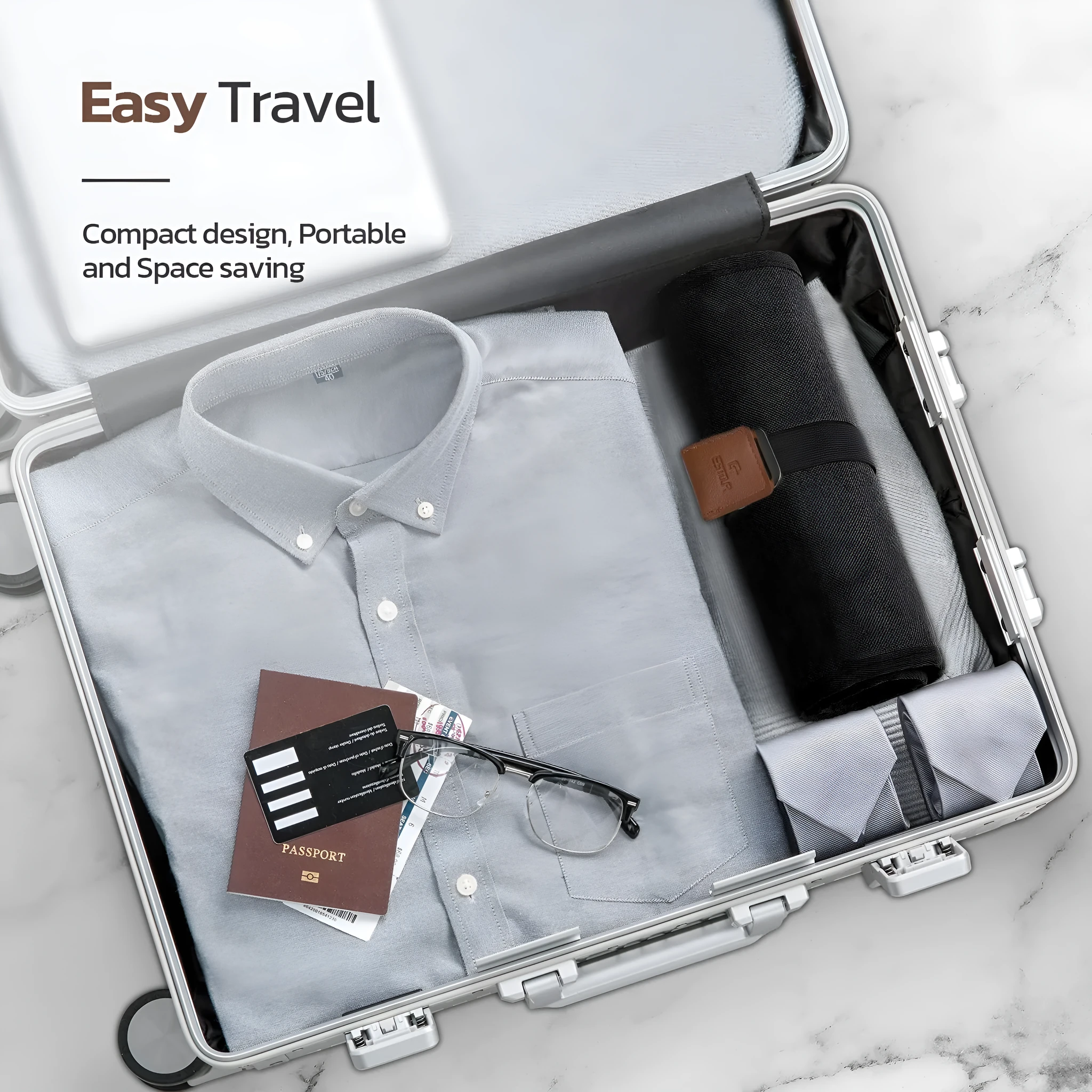 Men's black portable reel wash travel bag with a simple modern design.