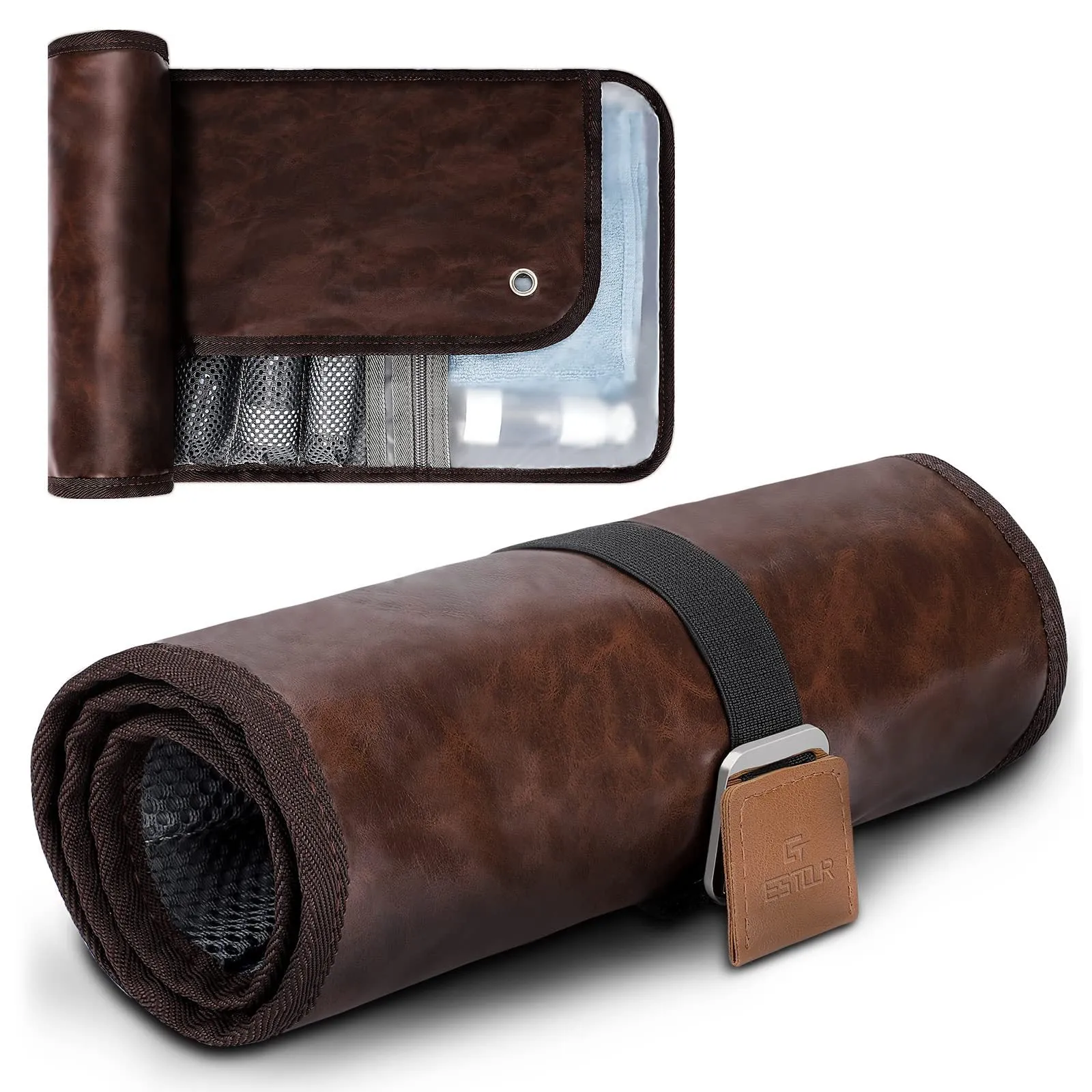 Men's black portable reel wash travel bag with a simple modern design.