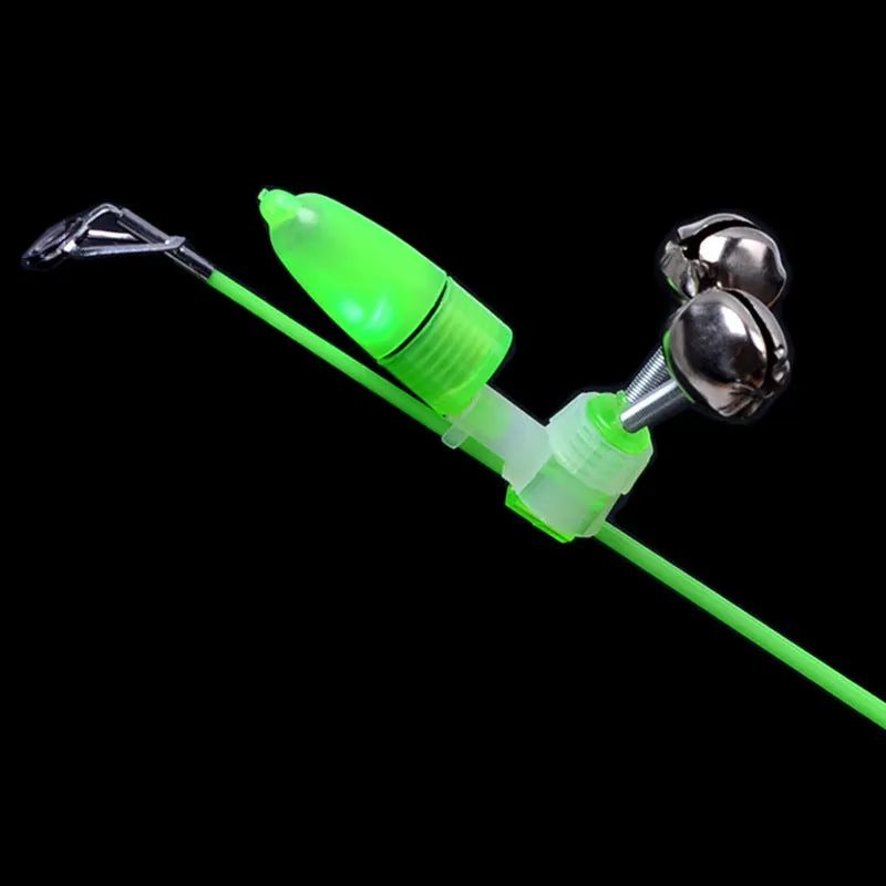 Set of ABS plastic and metal fishing rod alarm bells with a multi-function jack for night fishing.