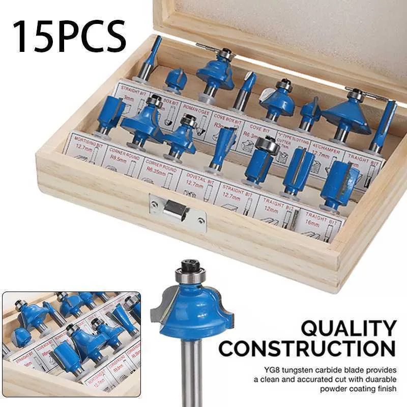 5-piece woodworking milling cutter set for trimming machines with coloured handles