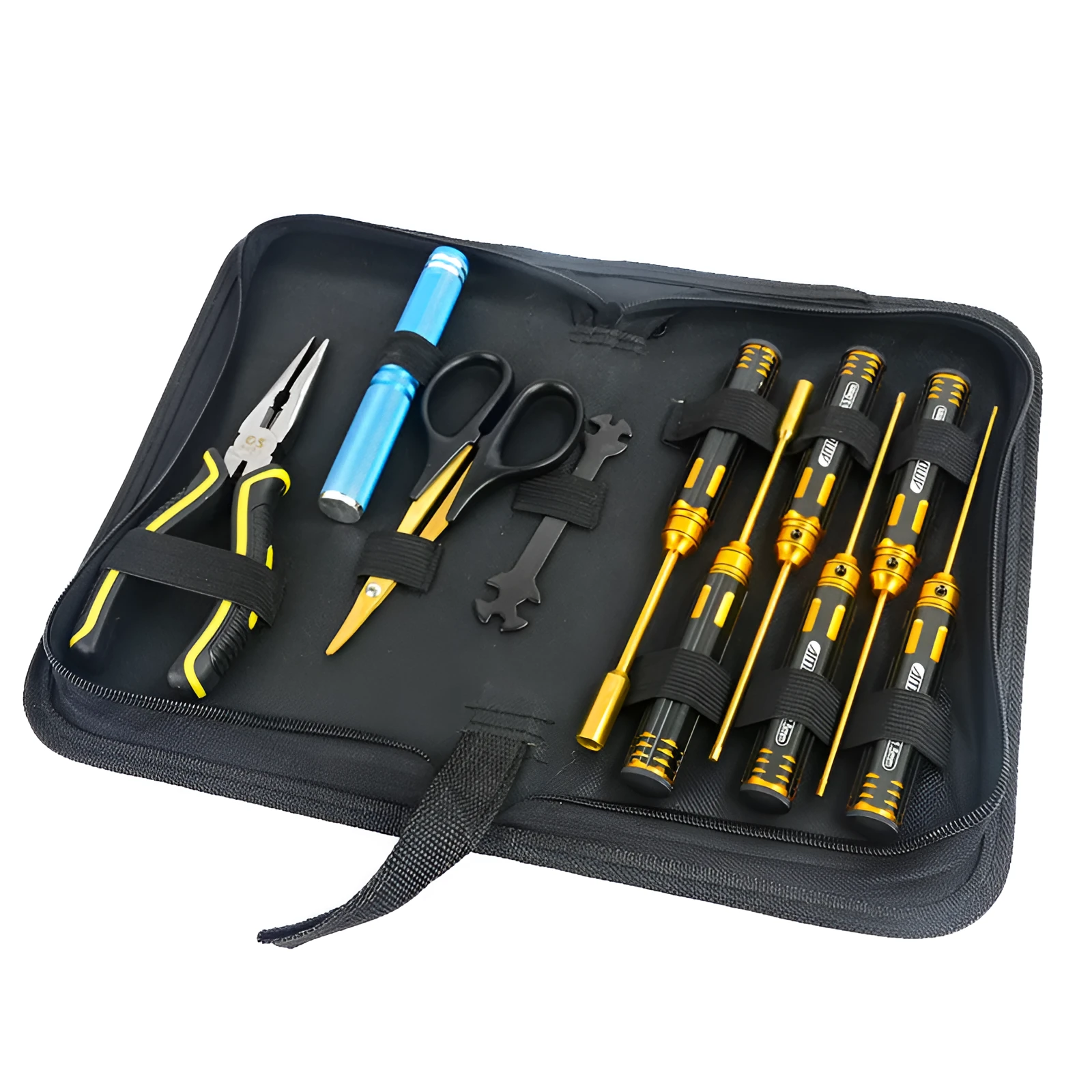 Remote control model car tool kit with titanium-plated screwdrivers and sleeve pliers for hobby modelling