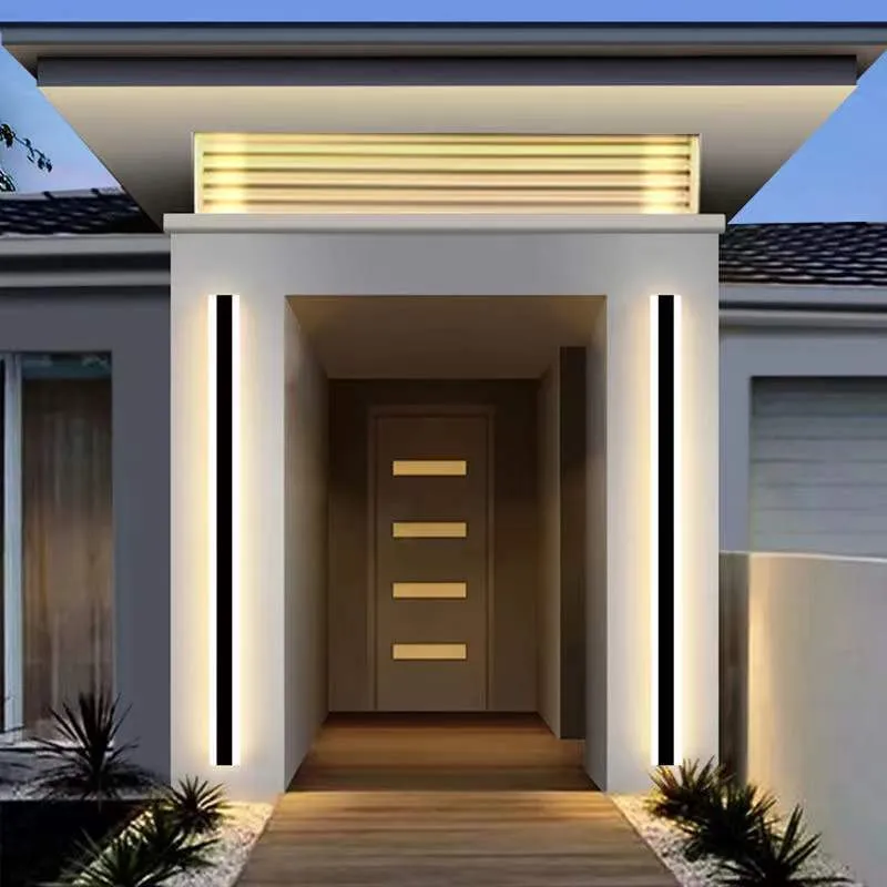 Aluminium waterproof line wall lamp with remote control for colour temperature adjustment between warm yellow, neutral and white light