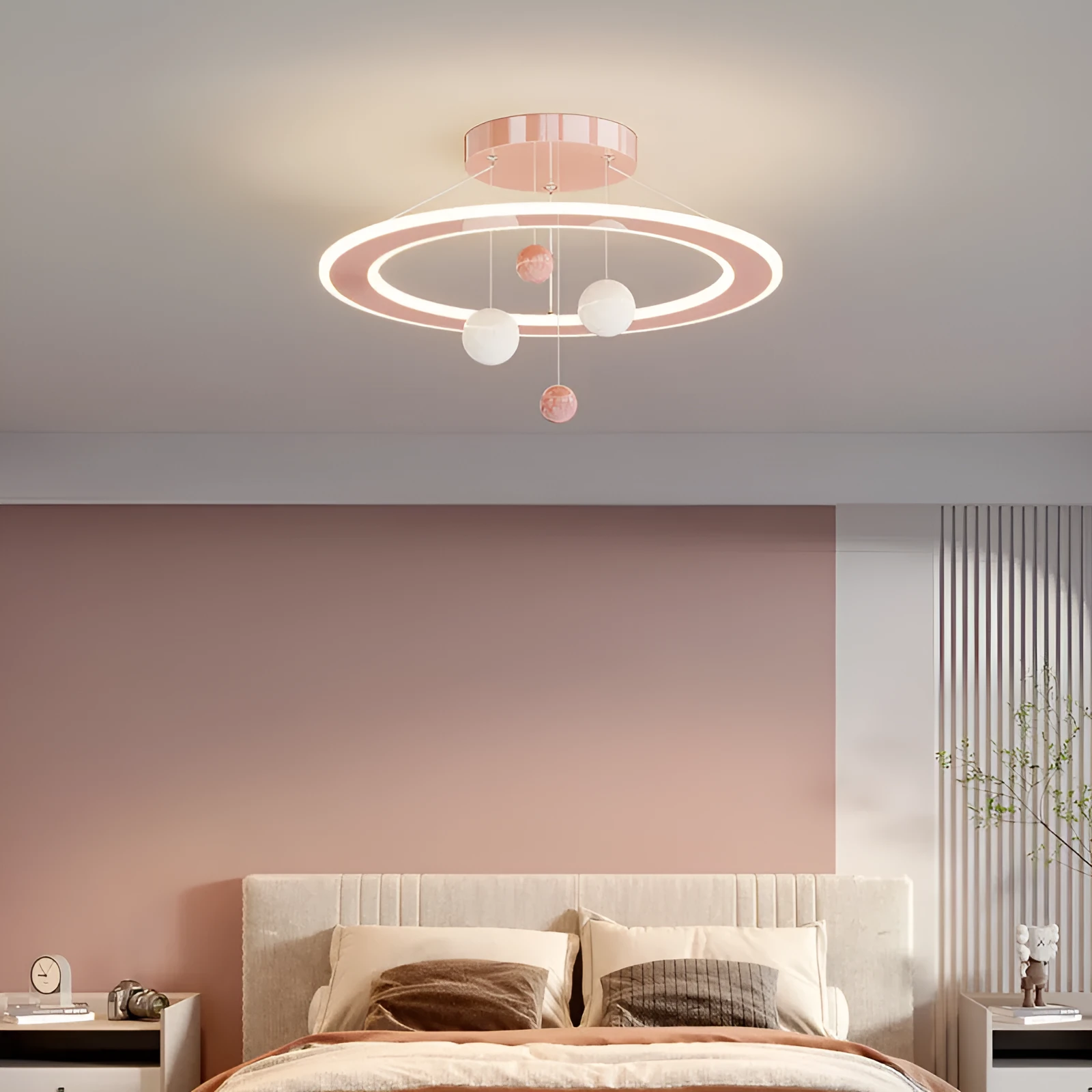 Modern children's bedroom chandelier ceiling light with dimmable white and pink lighting options
