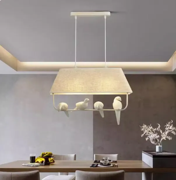 Bird-themed ceiling chandelier with fabric shade covers and iron framework for dining rooms and hallways