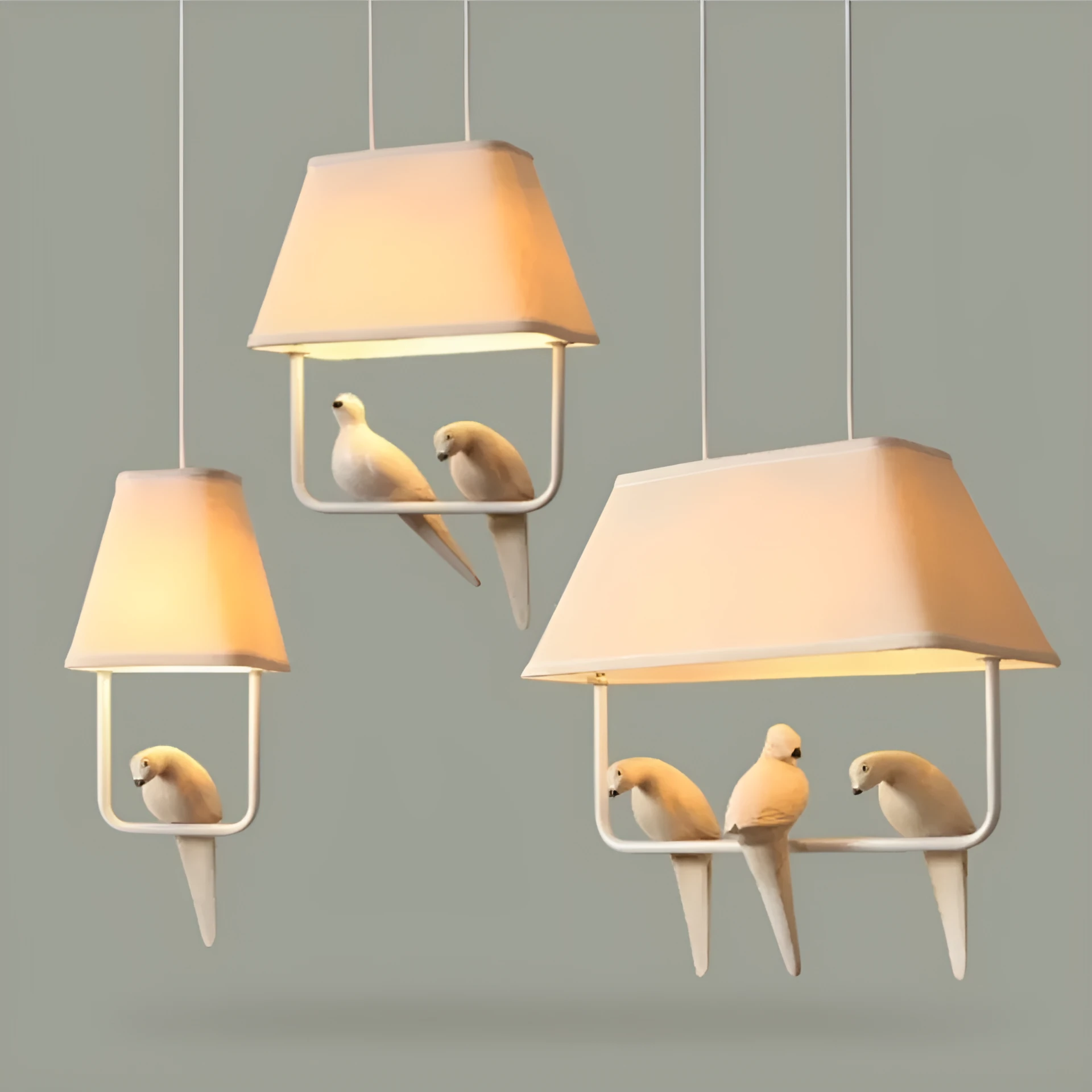 Bird-themed ceiling chandelier with fabric shade covers and iron framework for dining rooms and hallways