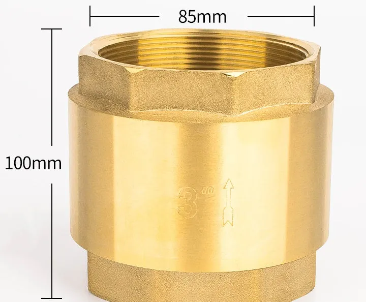Brass all copper check valve with threaded connections, shown in horizontal and vertical configurations.