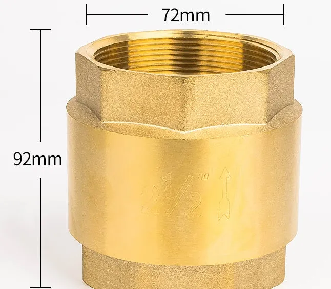 Brass all copper check valve with threaded connections, shown in horizontal and vertical configurations.