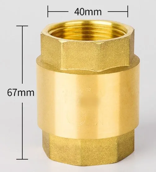 Brass all copper check valve with threaded connections, shown in horizontal and vertical configurations.