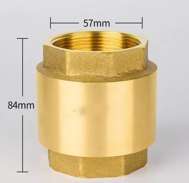 Brass all copper check valve with threaded connections, shown in horizontal and vertical configurations.