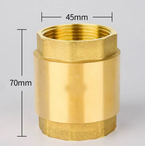 Brass all copper check valve with threaded connections, shown in horizontal and vertical configurations.
