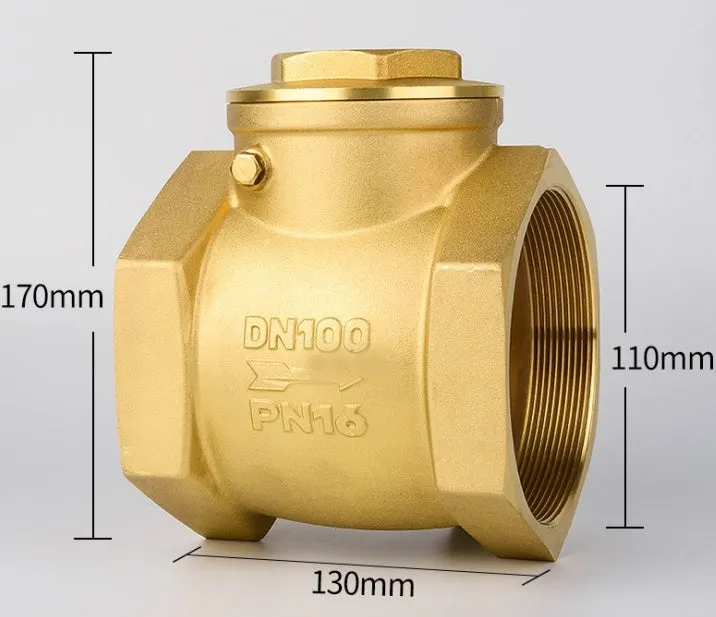 Brass all copper check valve with threaded connections, shown in horizontal and vertical configurations.