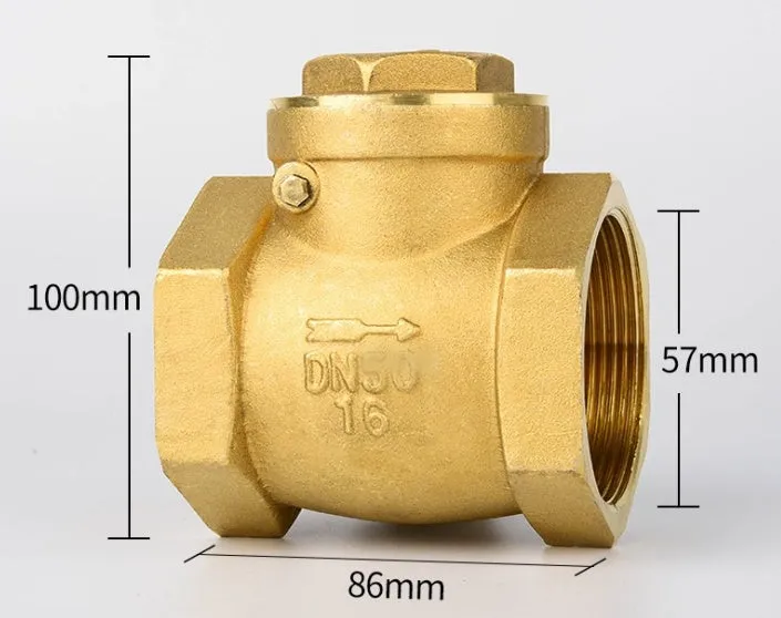 Brass all copper check valve with threaded connections, shown in horizontal and vertical configurations.