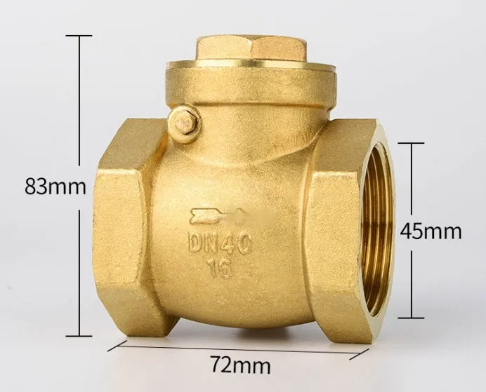Brass all copper check valve with threaded connections, shown in horizontal and vertical configurations.