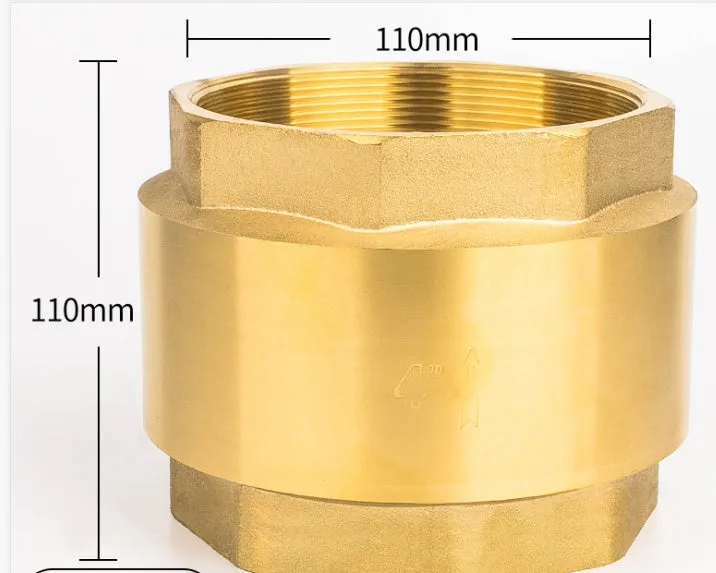 Brass all copper check valve with threaded connections, shown in horizontal and vertical configurations.