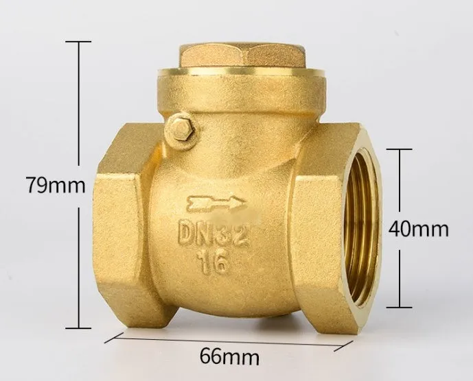 Brass all copper check valve with threaded connections, shown in horizontal and vertical configurations.