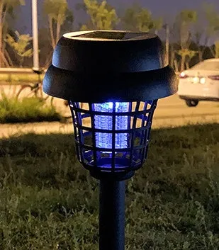 Solar mosquito killer lamp with white LED light and purple UV attraction for outdoor insect control