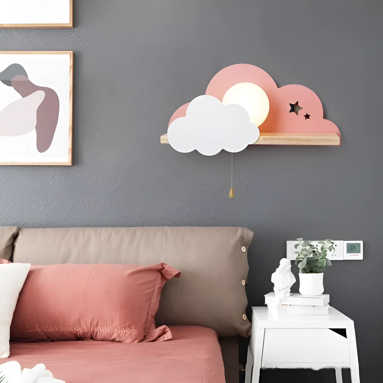Cloud shaped decorative wall lamp with glass shade measuring 450mm wide