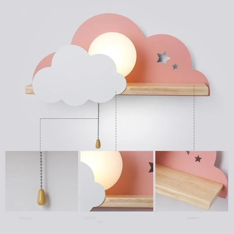 Cloud shaped decorative wall lamp with glass shade measuring 450mm wide
