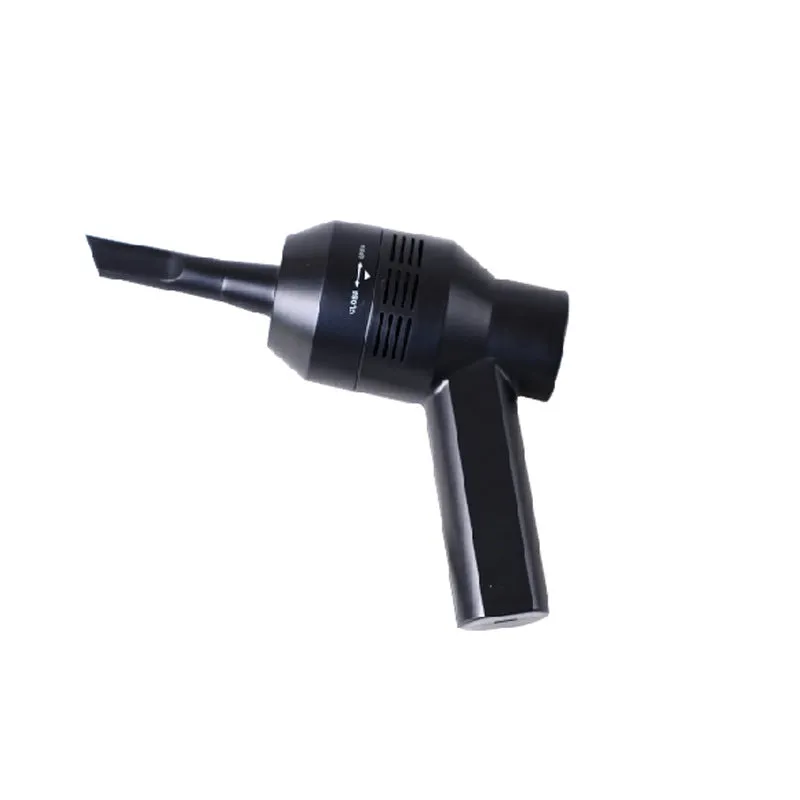 Black desktop mini vacuum cleaner with USB cable for computer keyboard and electronic dust removal