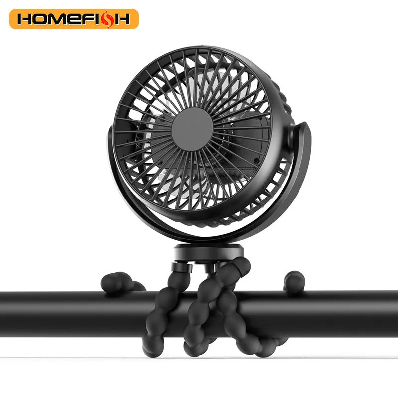 HOMEFISH handheld fan with mounting bracket attached, showing removable front mesh guard.