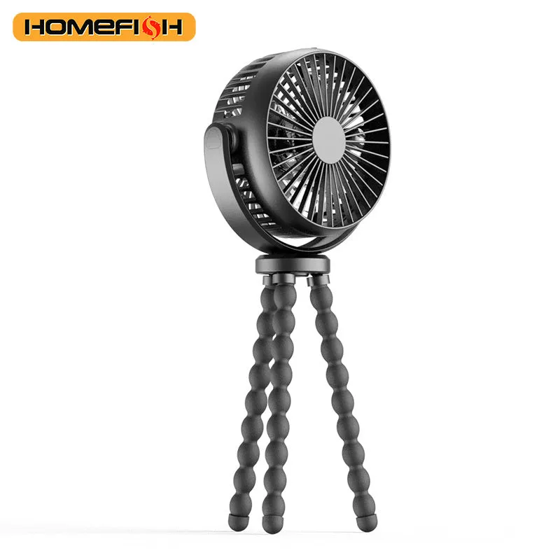 HOMEFISH handheld fan with mounting bracket attached, showing removable front mesh guard.