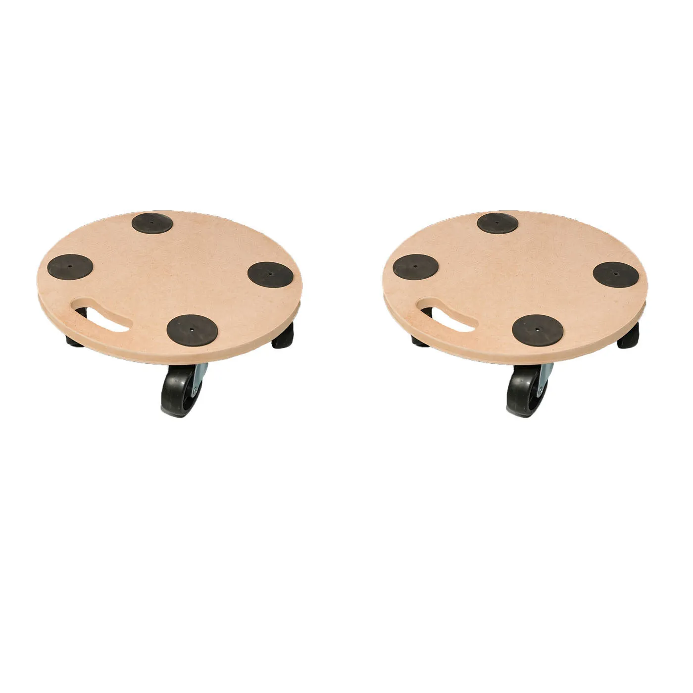 Two wooden platform trolleys with natural wood colour and non-slip surfaces