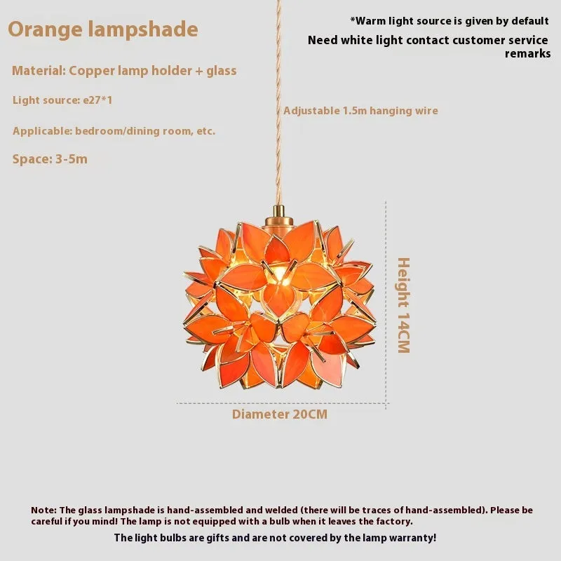 Copper and stained glass hanging line chandelier with adjustable cable for ceiling installation