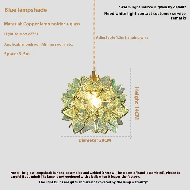 Copper and stained glass hanging line chandelier with adjustable cable for ceiling installation