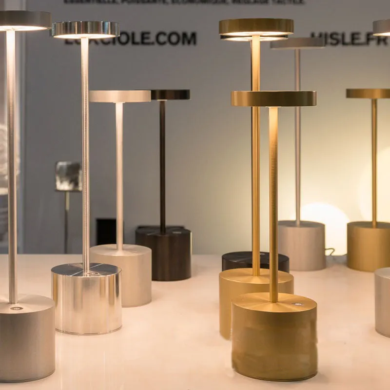 All-aluminium rechargeable LED desk lamp with touch dimming control in silver finish