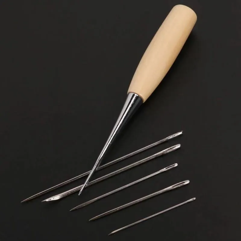 Leather craft tool set with four alloy steel implements for DIY leatherworking projects