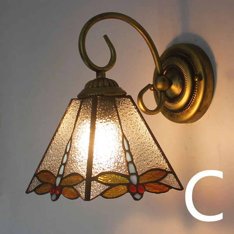 Coloured glass wall lamp with stained glass design for corridor lighting in six different style options