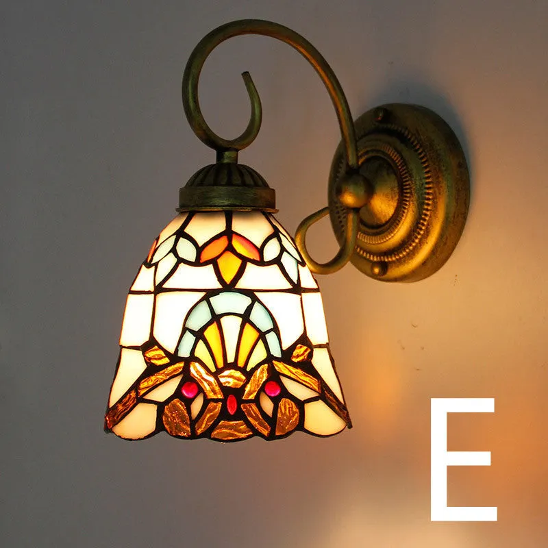 Coloured glass wall lamp with stained glass design for corridor lighting in six different style options