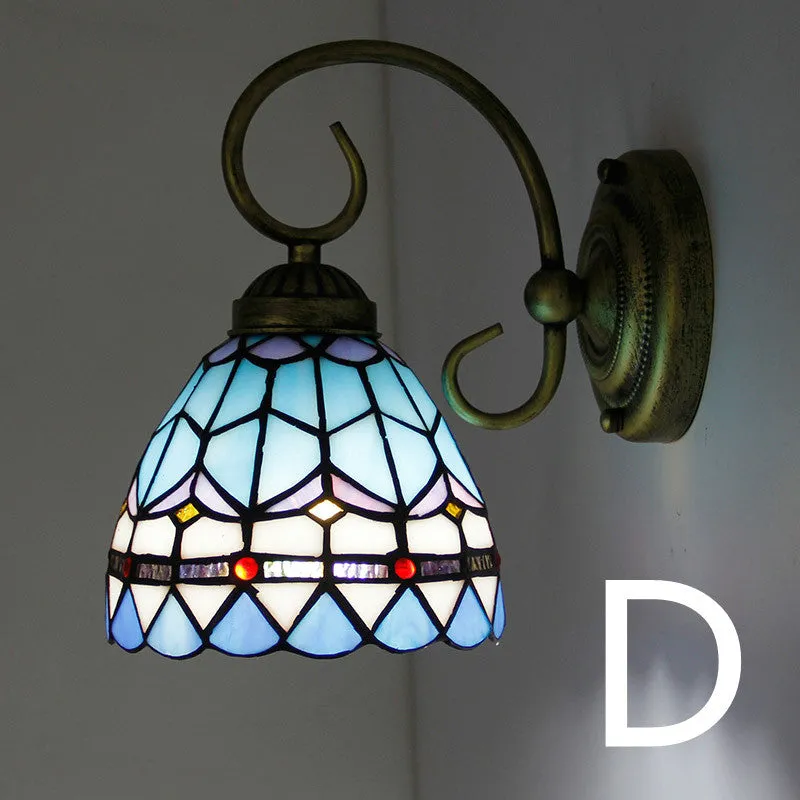 Coloured glass wall lamp with stained glass design for corridor lighting in six different style options
