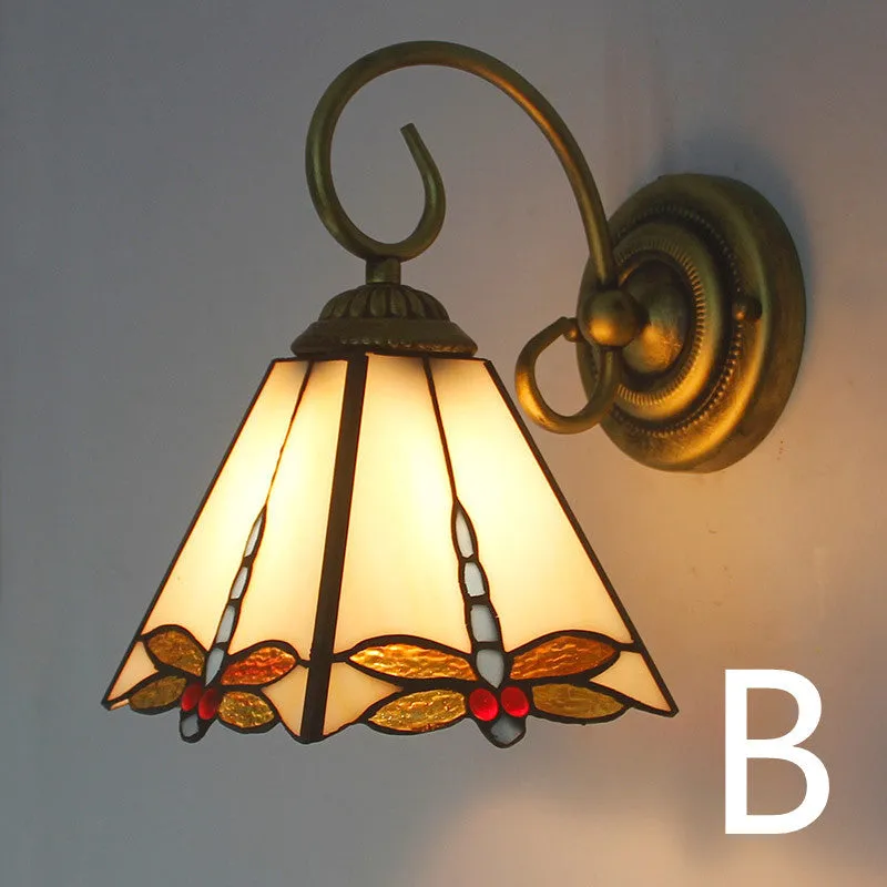 Coloured glass wall lamp with stained glass design for corridor lighting in six different style options