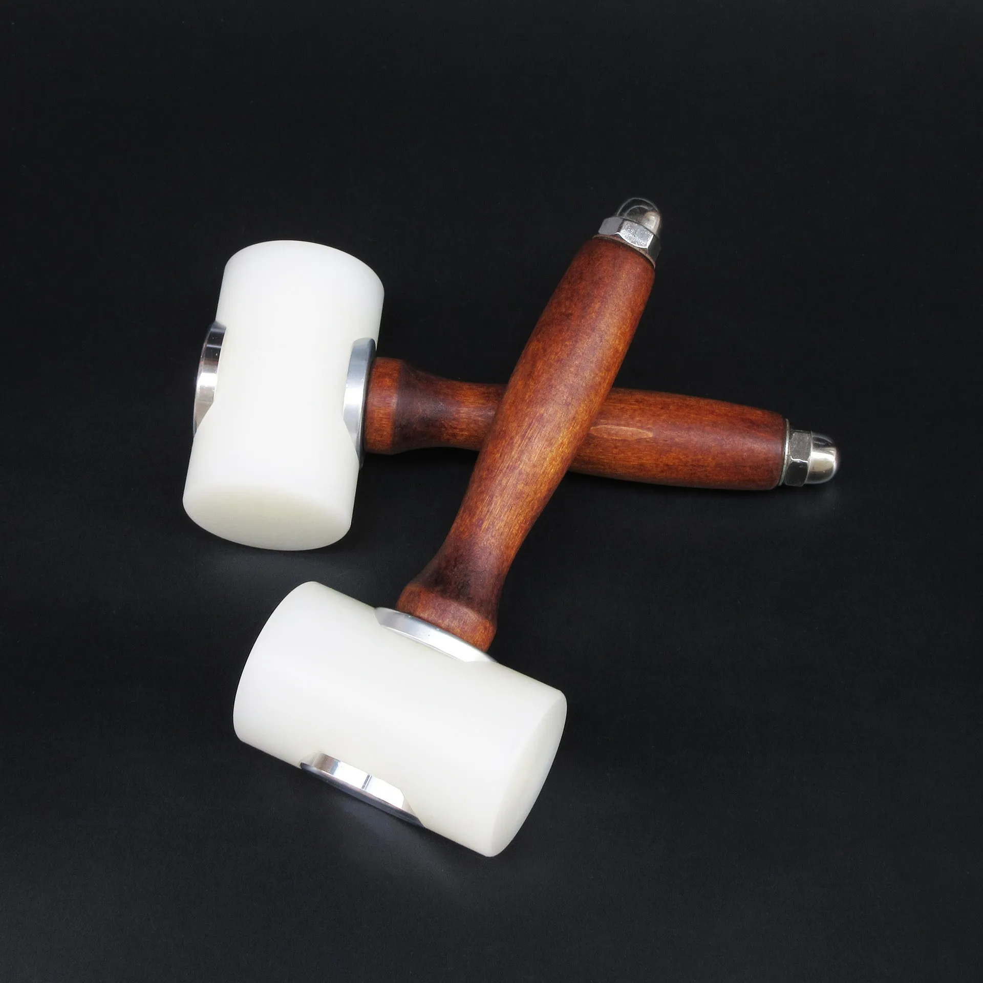 Nylon head leather carving hammer with brown wooden handle for punching and engraving