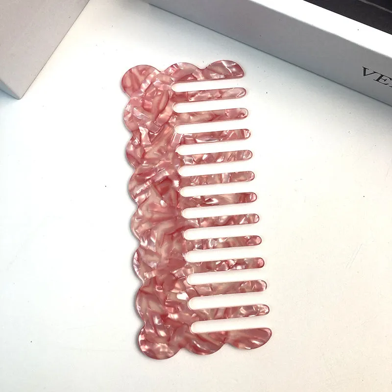 Acetate geometric wave hair comb in multiple colour options for women's grooming