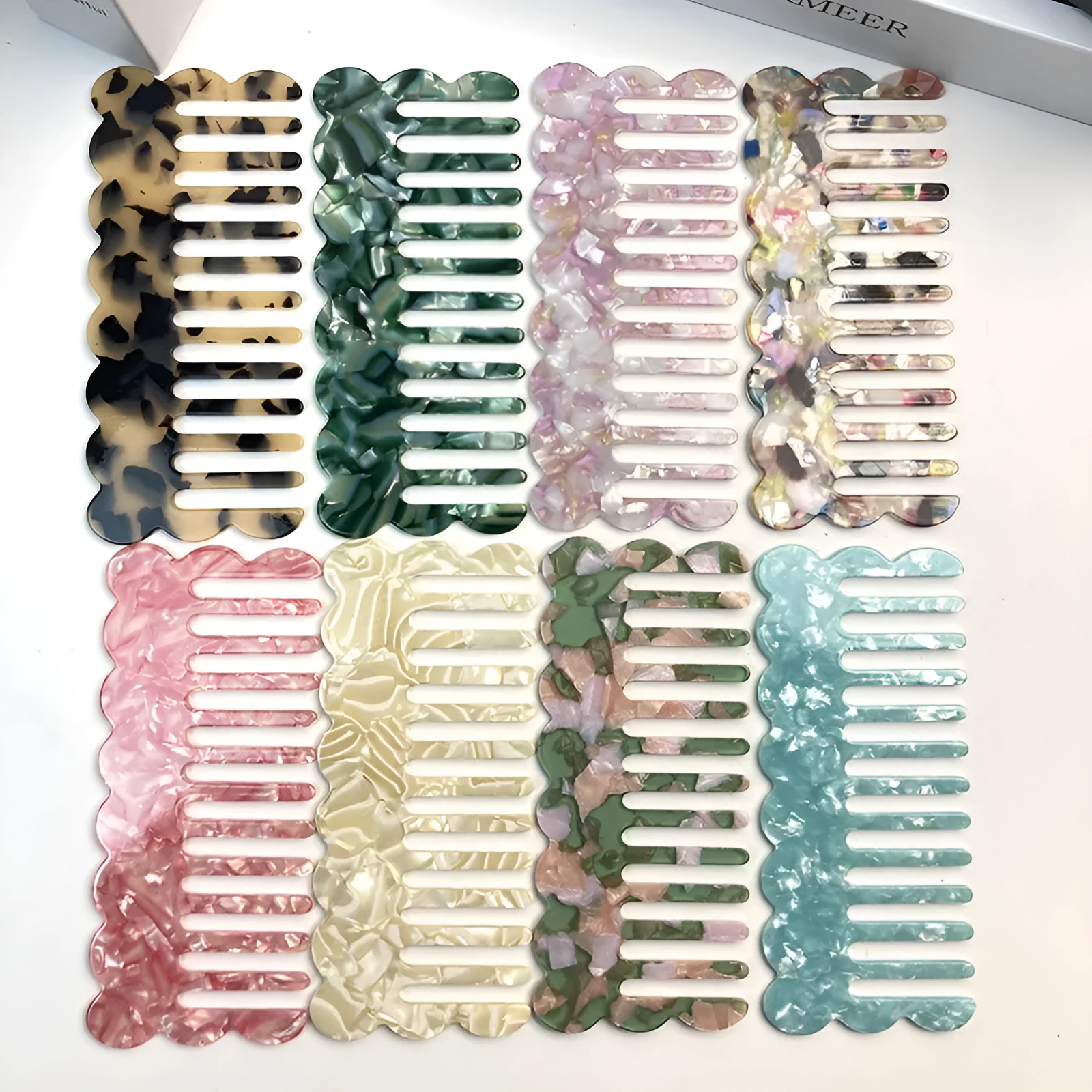 Acetate geometric wave hair comb in multiple colour options for women's grooming