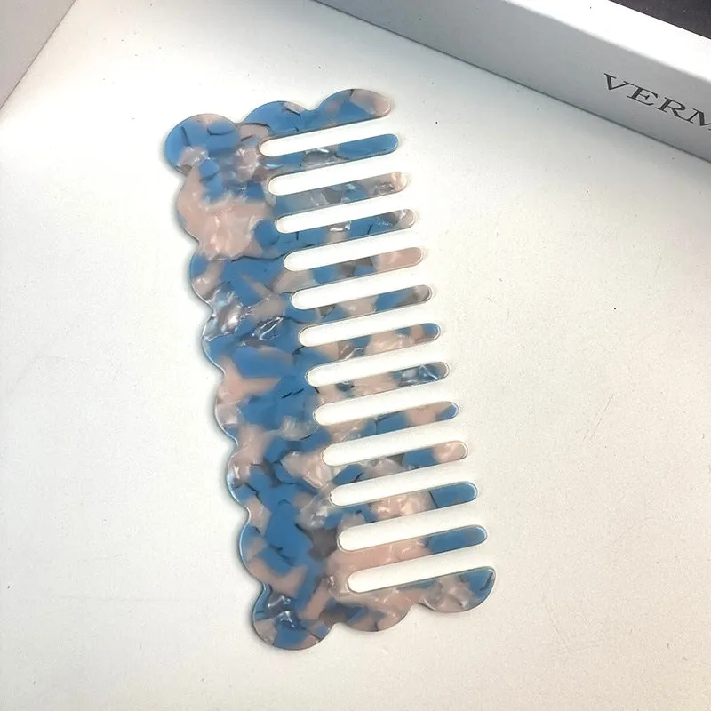Acetate geometric wave hair comb in multiple colour options for women's grooming