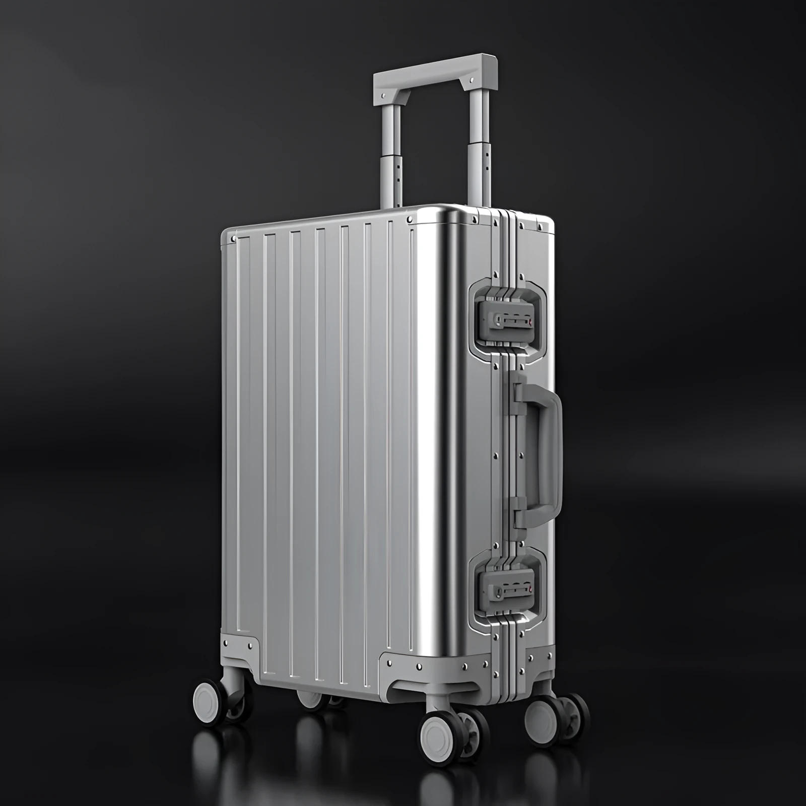 Aluminium magnesium alloy luggage case with stripe pattern in black, gun colour, silver or metallic blue