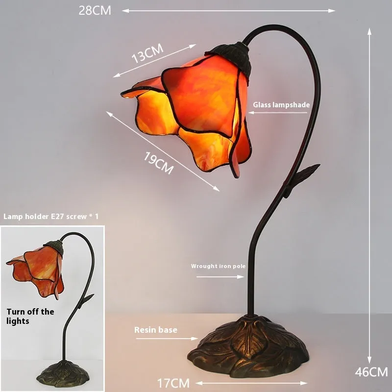 American classical desk lamp with lotus design in glass construction, available in single and double-head configurations