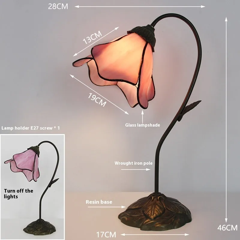 American classical desk lamp with lotus design in glass construction, available in single and double-head configurations