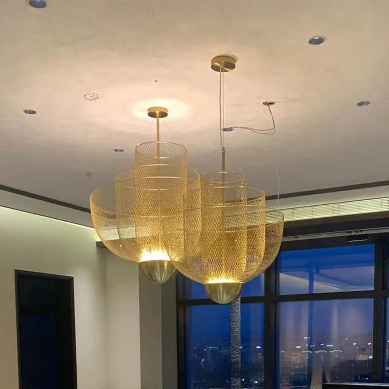 Nordic iron mesh chandelier ceiling light with 450mm diameter in gold or silver finish