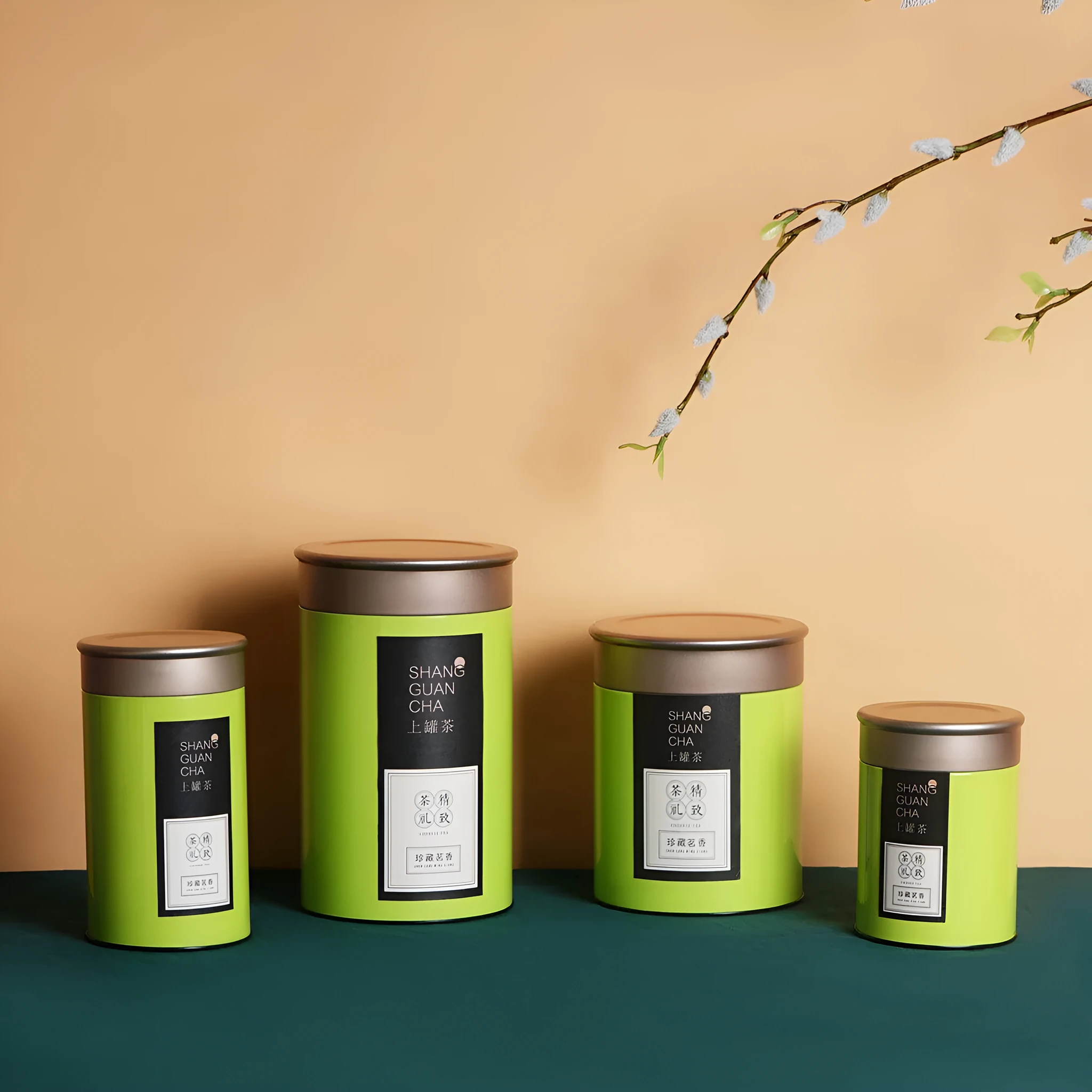 Green tin can tea packing box with 150ml capacity for loose leaf storage