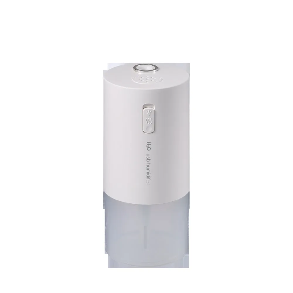 Blue columnar desktop humidifier with USB cable and water tank