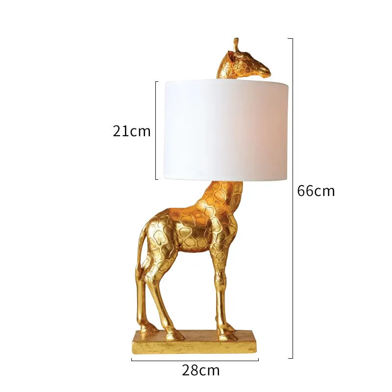 White and gold giraffe table lamp 66cm tall for bedside and study lighting